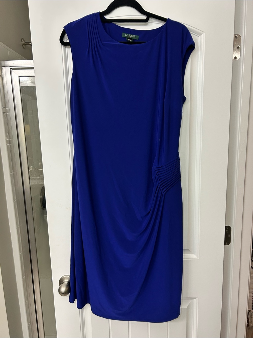 Ralph Lauren Cobalt Blue Sleeveless Midi Dress with Draped Detail